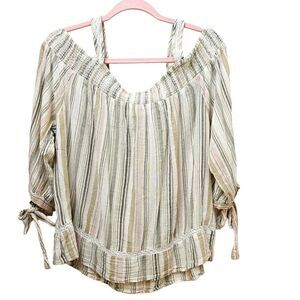 LC Lauren Conrad Striped Blouse - Cream and Tan